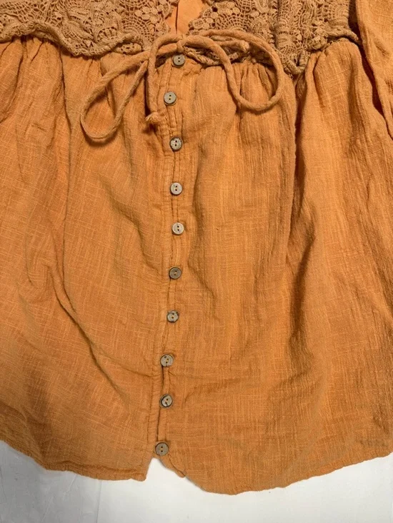 Free People Boho Lace Babydoll Tunic Top Rust Orange Size M - Picture 4 of 10